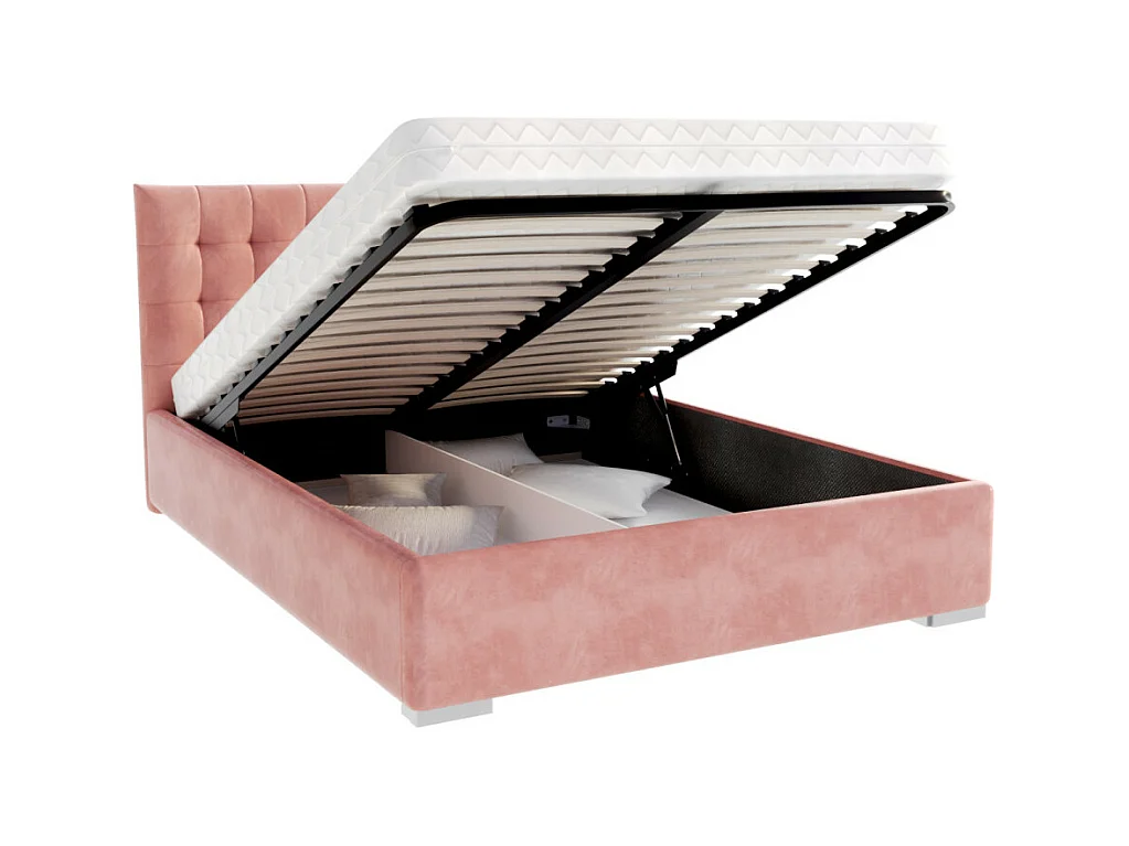Lit coffre LUCERNO 160 x 200 cm avec sommier à lattes relevable Saumon
