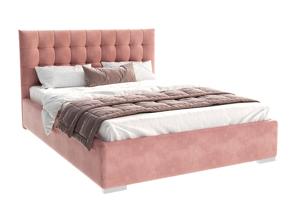 Lit coffre LUCERNO 160 x 200 cm avec sommier à lattes relevable Saumon