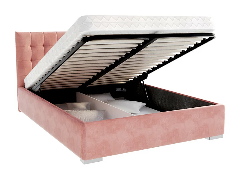 Lit coffre LUCERNO 160 x 200 cm avec sommier à lattes relevable Saumon