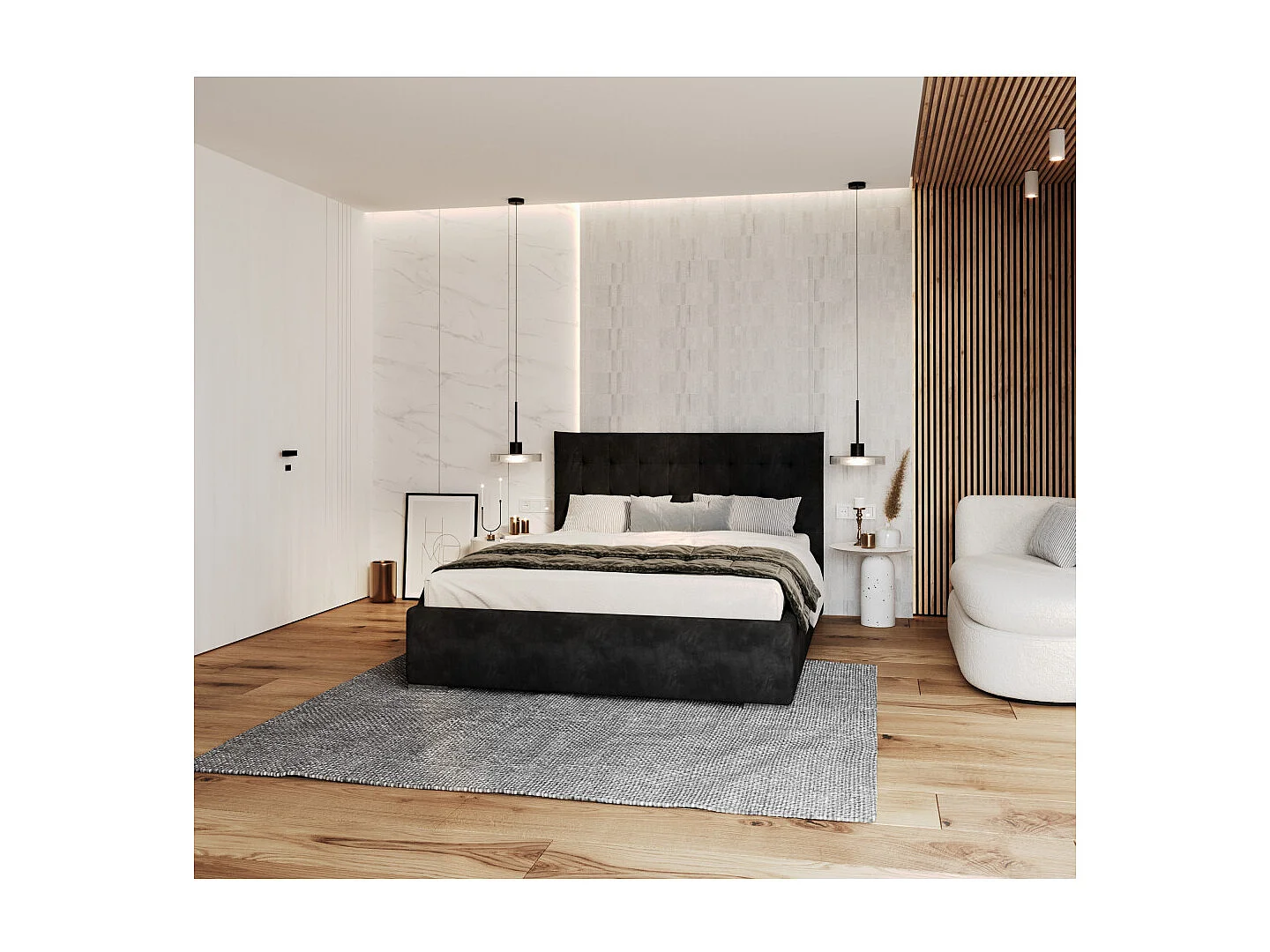 Lit coffre LUCERNO 160 x 200 cm avec sommier à lattes relevable Noir