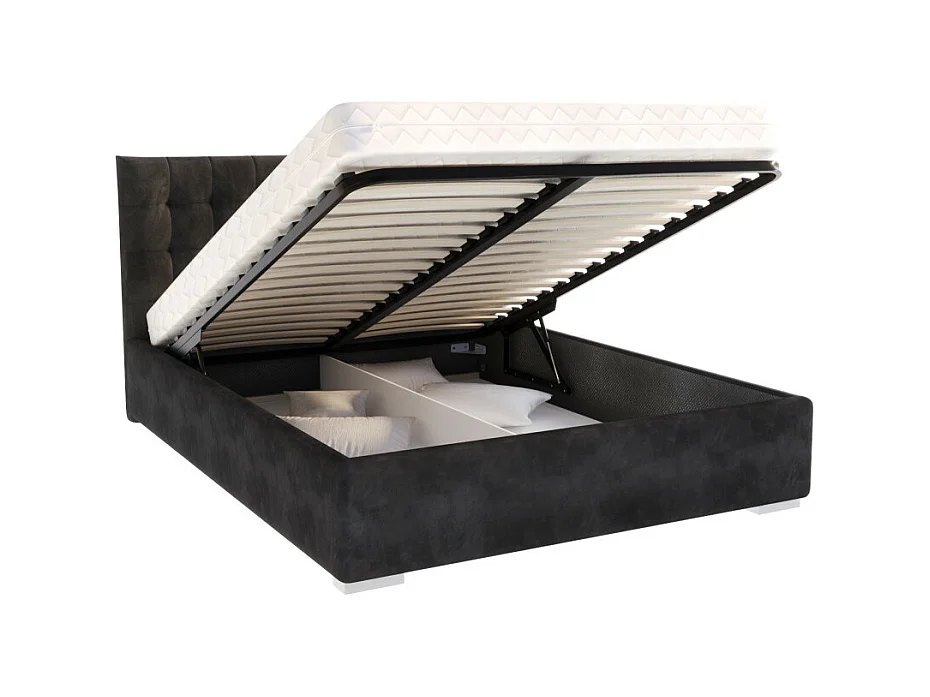 Lit coffre LUCERNO 160 x 200 cm avec sommier à lattes relevable Noir