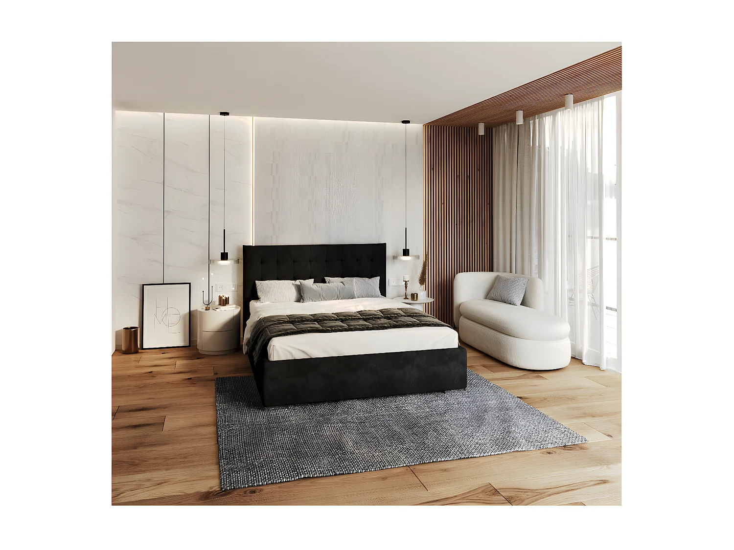 Lit coffre LUCERNO 140 x 200 cm avec sommier à lattes relevable Noir