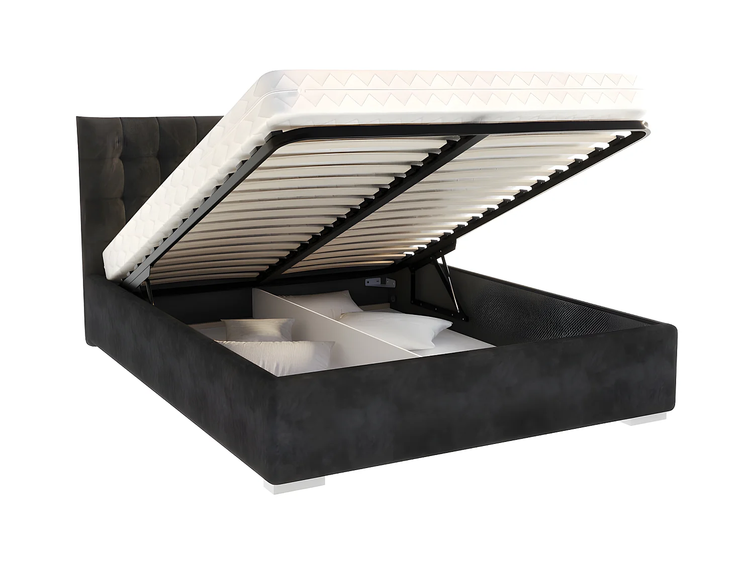 Lit coffre LUCERNO 140 x 200 cm avec sommier à lattes relevable Noir