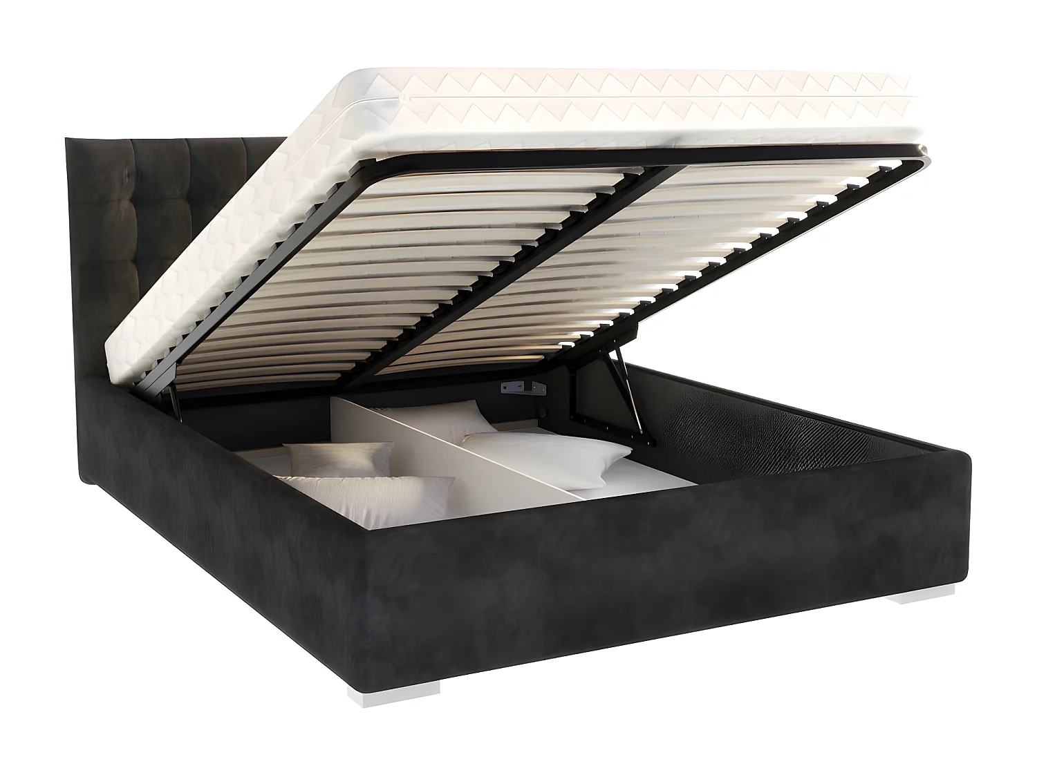 Lit coffre LUCERNO 140 x 200 cm avec sommier à lattes relevable Noir