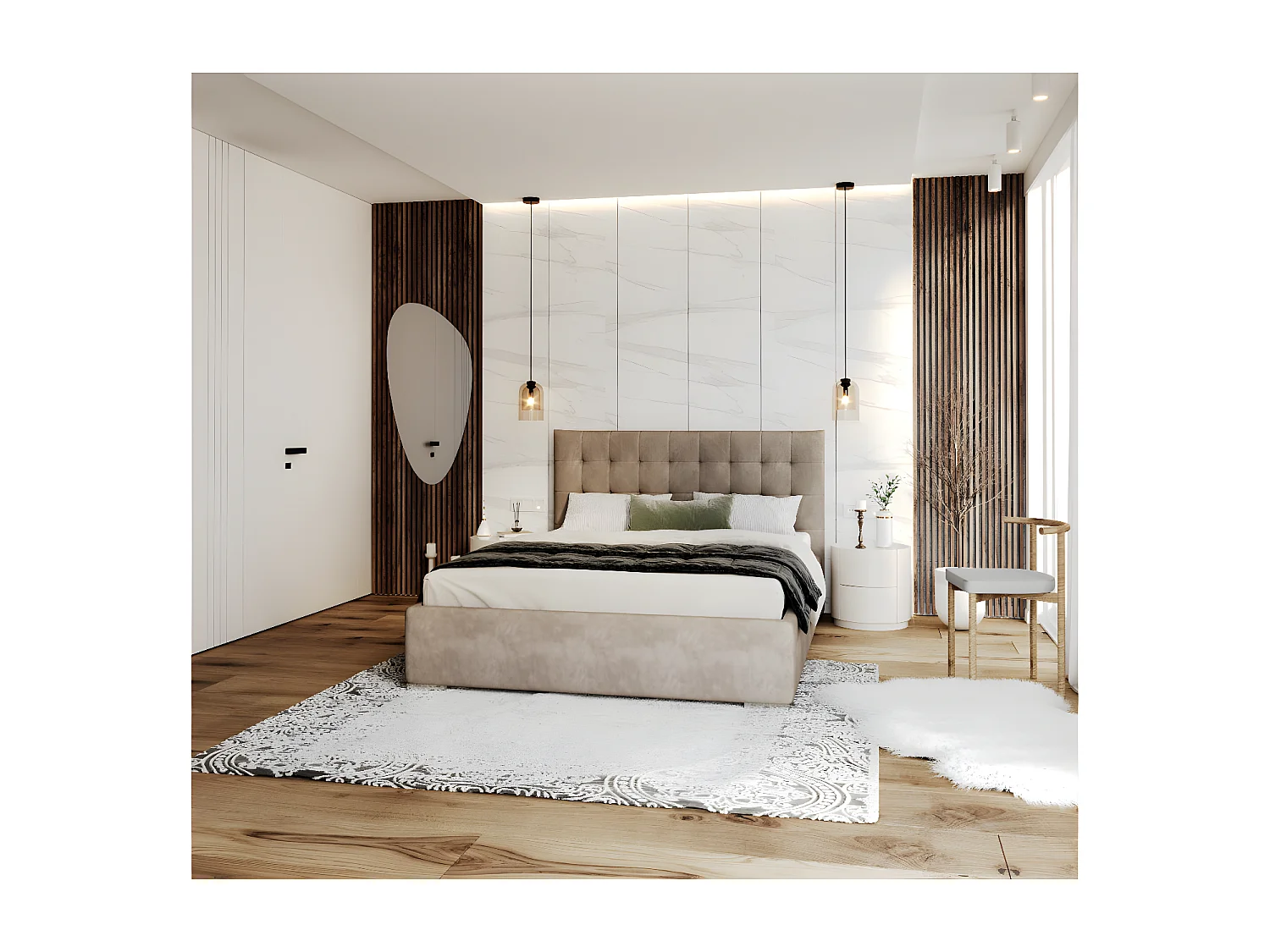 Lit coffre LUCERNO 140 x 200 cm avec sommier à lattes relevable Taupe