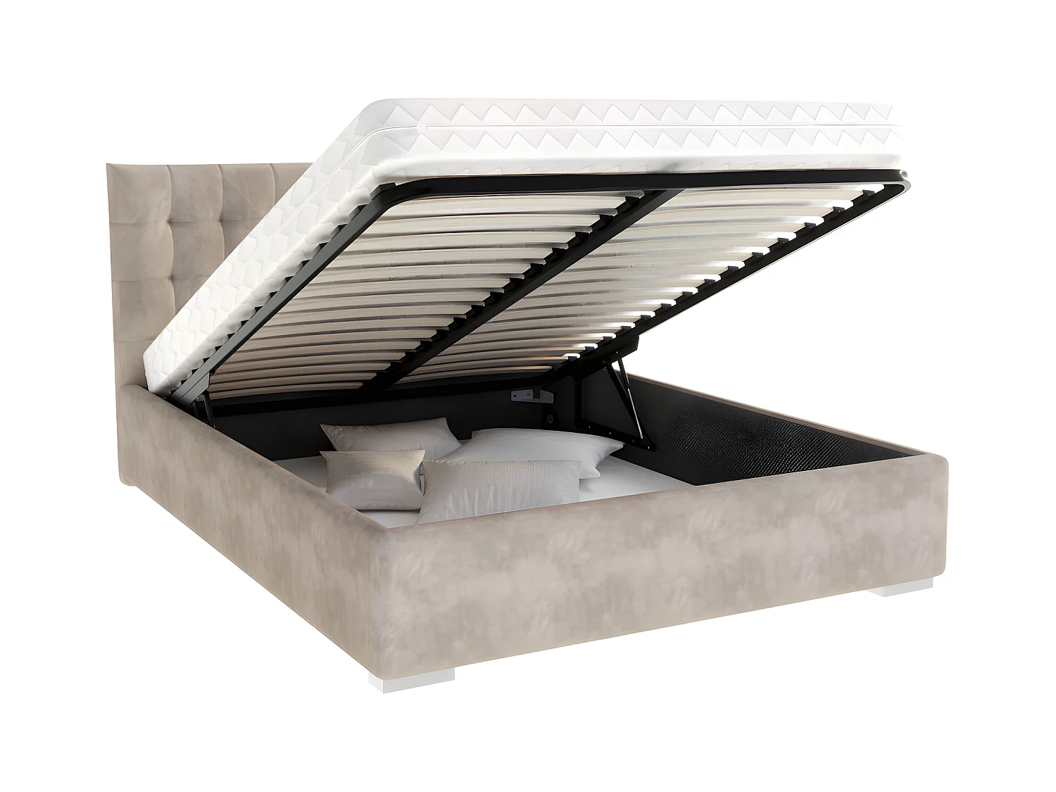 Lit coffre LUCERNO 140 x 200 cm avec sommier à lattes relevable Taupe