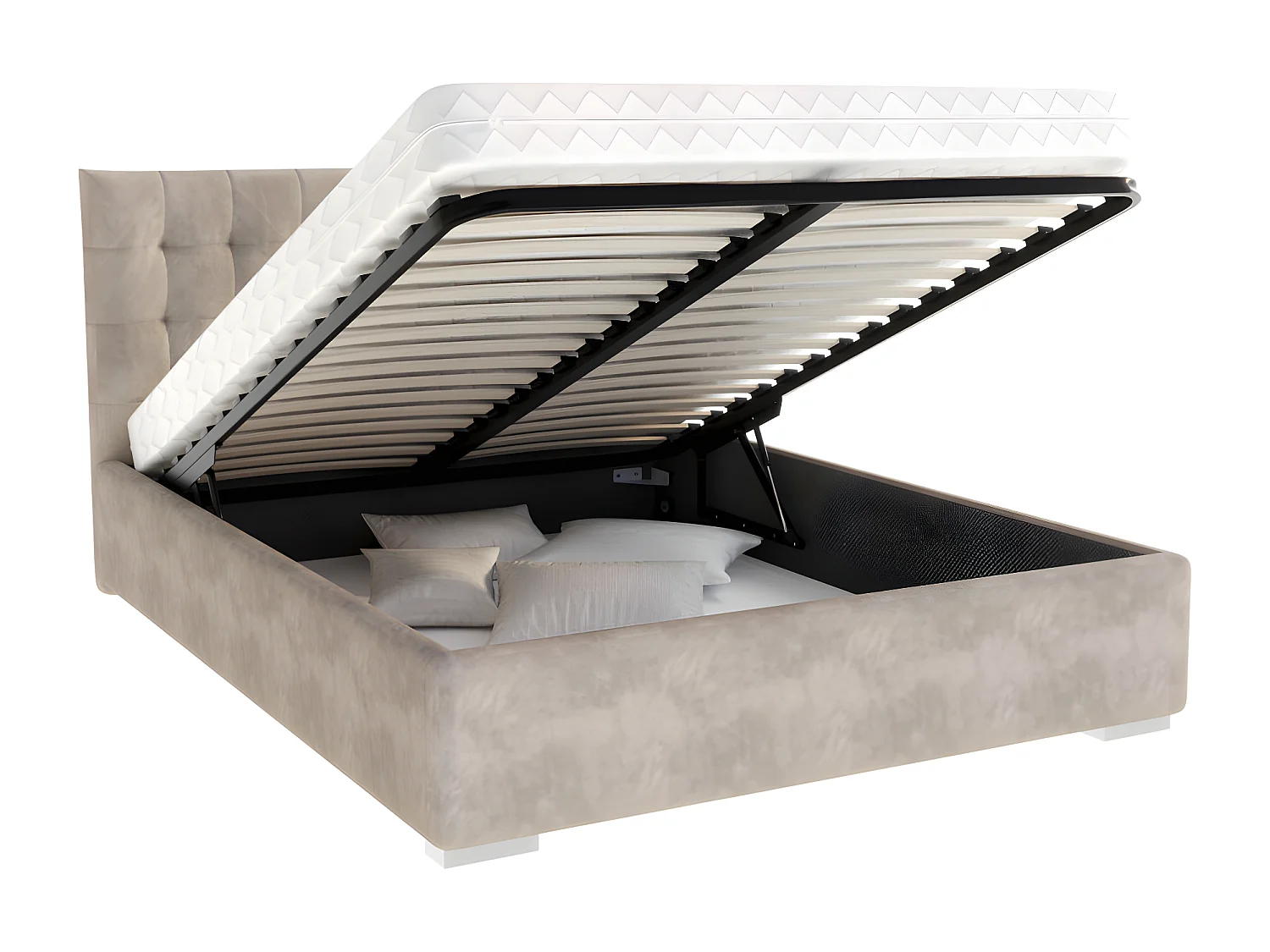 Lit coffre LUCERNO 140 x 200 cm avec sommier à lattes relevable Taupe