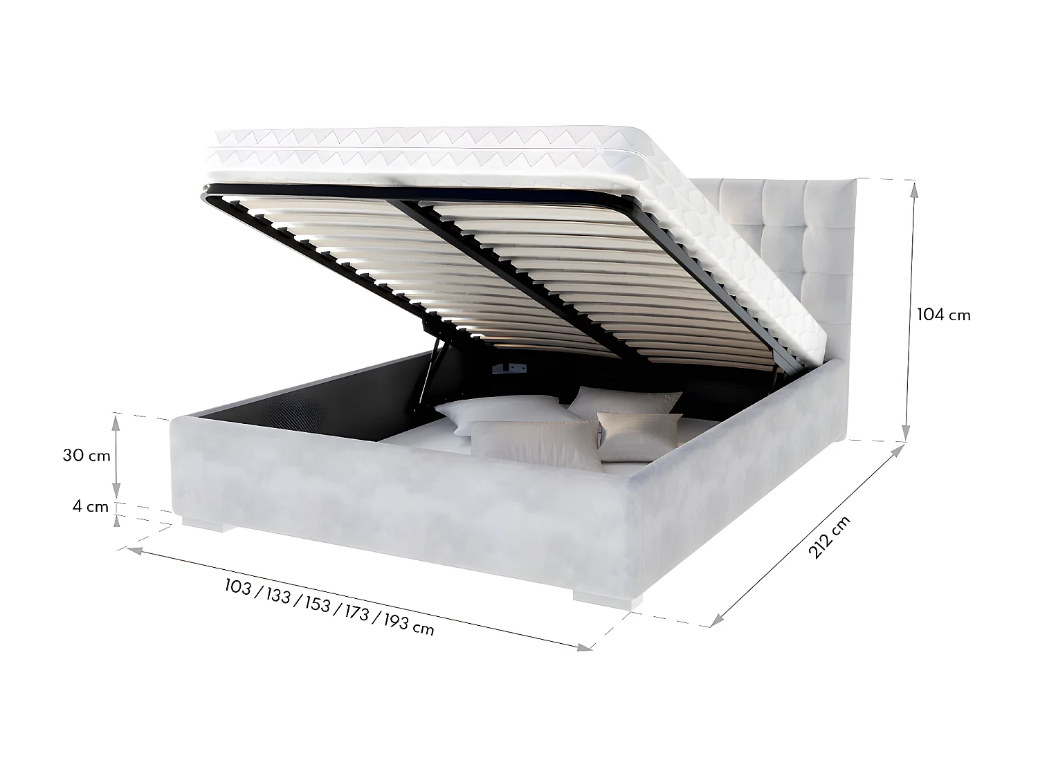 Lit coffre LUCERNO 140 x 200 cm avec sommier à lattes relevable Taupe