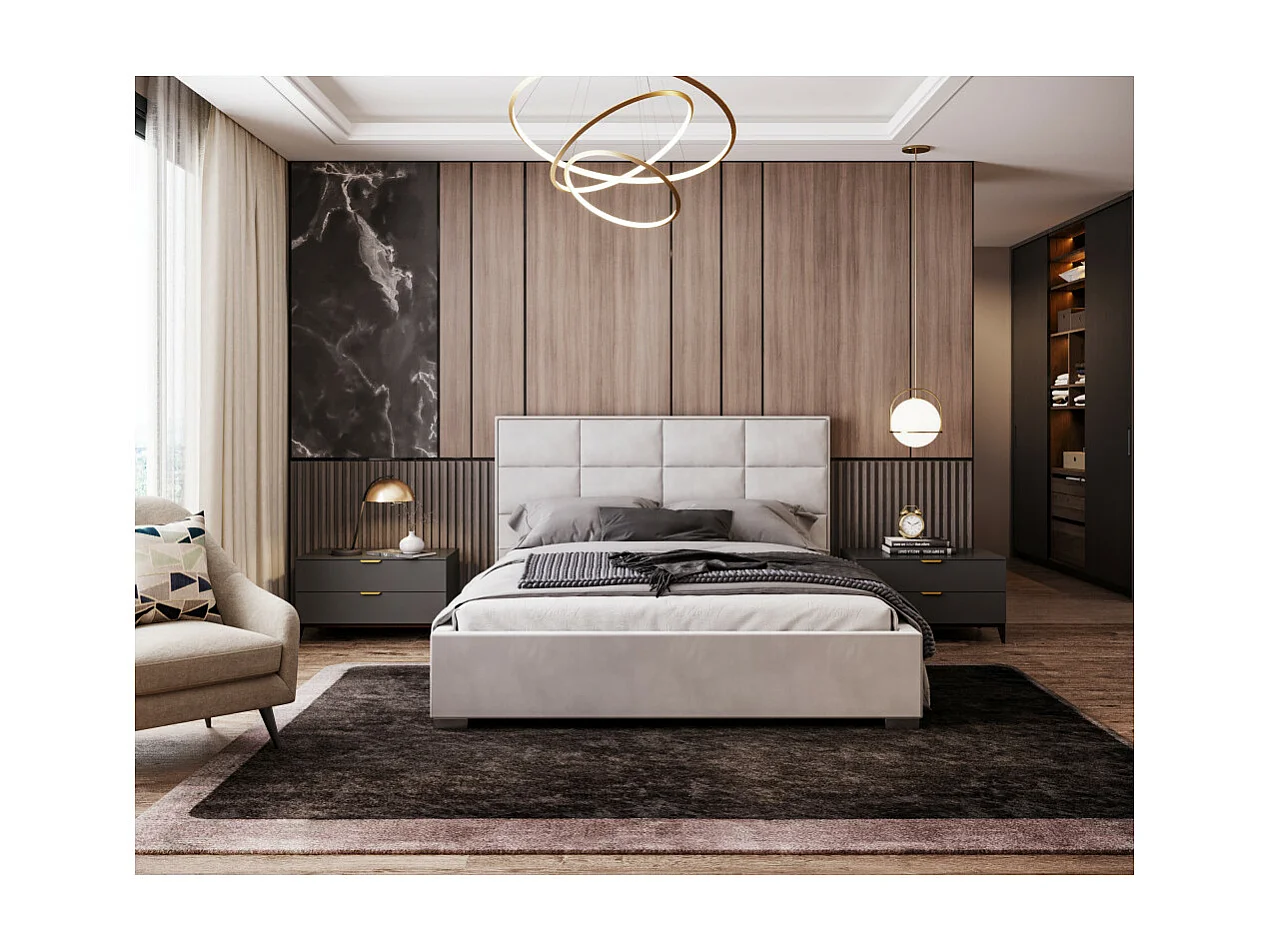 Lit coffre APOLLO 160 x 200 cm avec sommier à lattes relevable Blanc