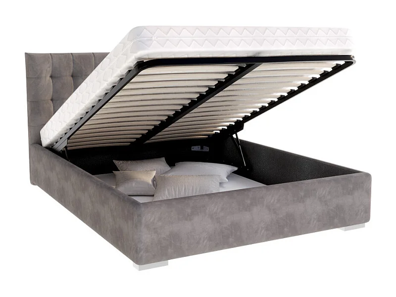 Lit coffre LUCERNO 160 x 200 cm avec sommier à lattes relevable Gris Foncé