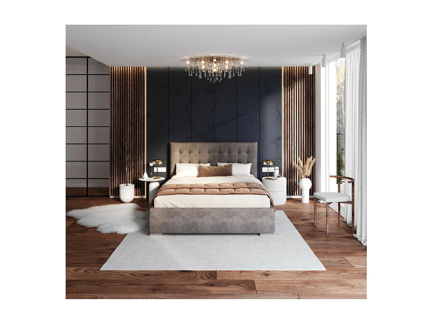 Lit coffre LUCERNO 160 x 200 cm avec sommier à lattes relevable Gris Foncé