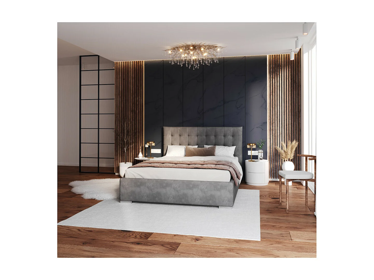 Lit coffre LUCERNO 160 x 200 cm avec sommier à lattes relevable Gris Foncé