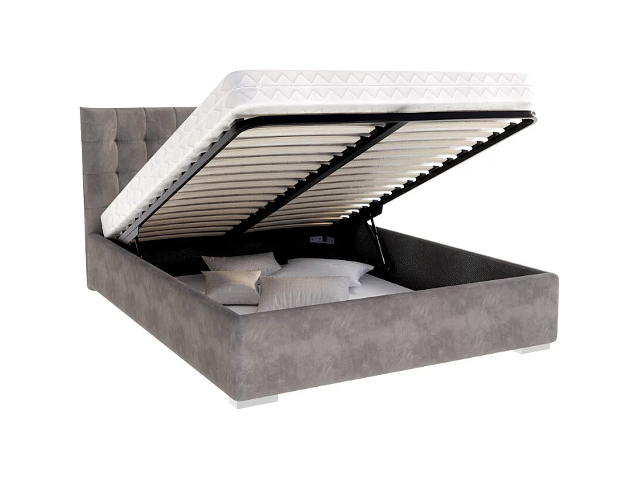 Lit coffre LUCERNO 160 x 200 cm avec sommier à lattes relevable Gris Foncé