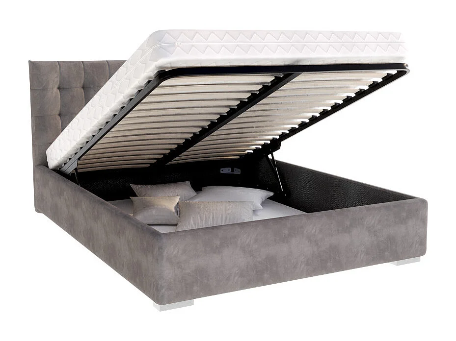 Lit coffre LUCERNO 160 x 200 cm avec sommier à lattes relevable Gris Foncé