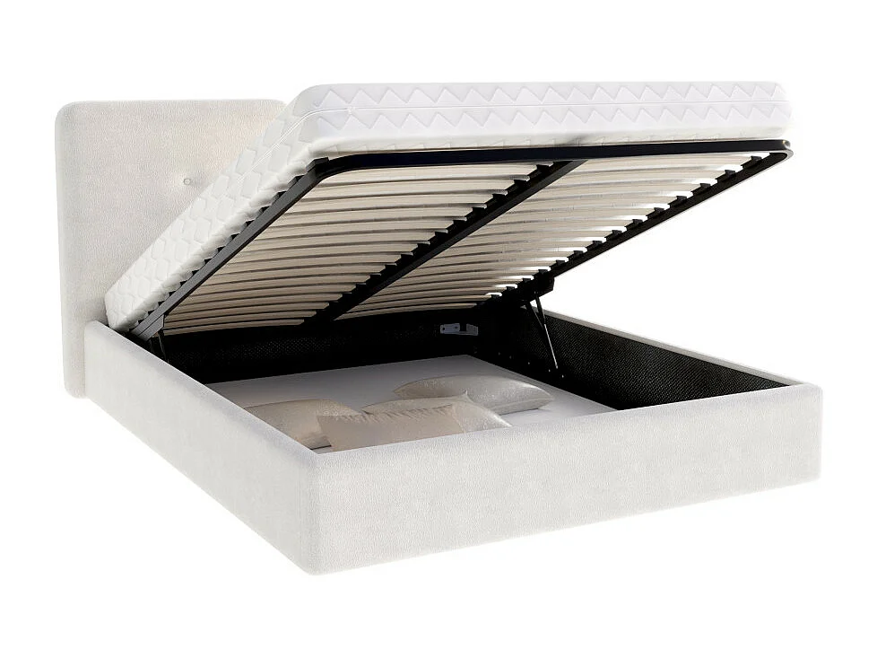 Lit coffre Bedretti 140 x 200 cm - Tissu cléo - sommier à lattes relevable Blanc