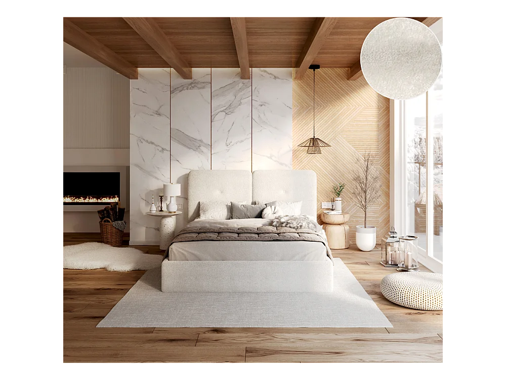 Lit coffre Bedretti 140 x 200 cm - Tissu cléo - sommier à lattes relevable Blanc