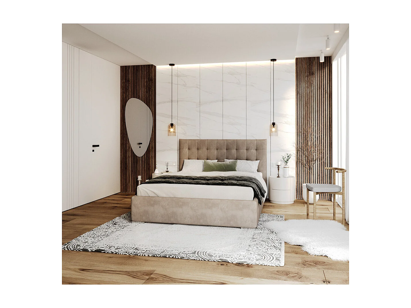 Lit coffre LUCERNO 160 x 200 cm avec sommier à lattes relevable Taupe