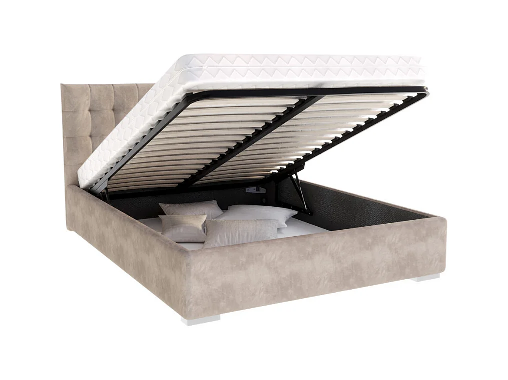 Lit coffre LUCERNO 160 x 200 cm avec sommier à lattes relevable Taupe