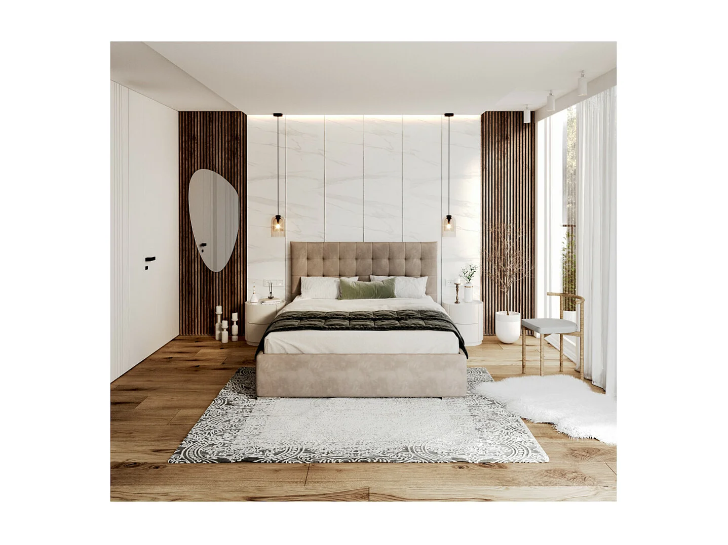 Lit coffre LUCERNO 160 x 200 cm avec sommier à lattes relevable Taupe