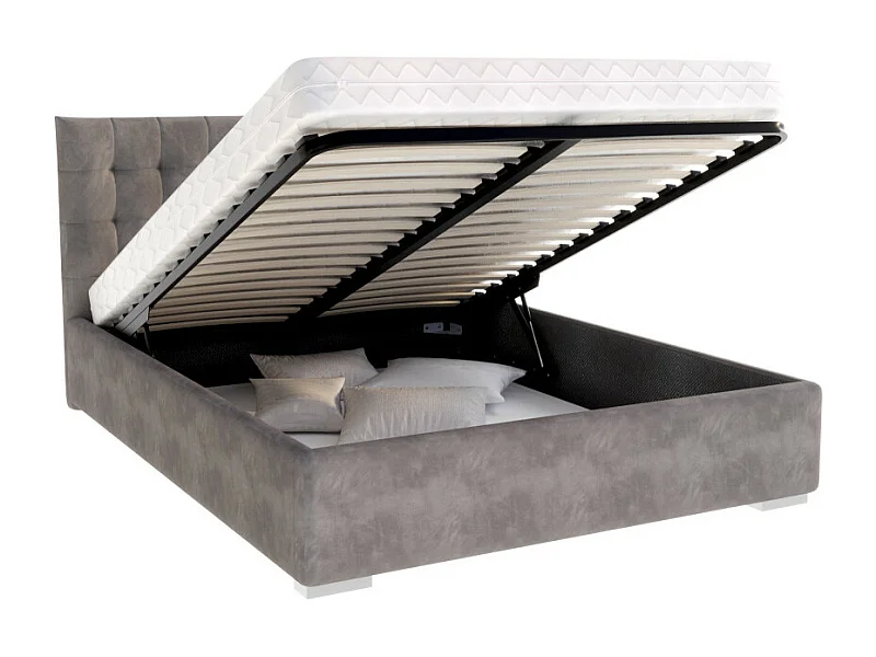 Lit coffre LUCERNO 140 x 200 cm avec sommier à lattes relevable Gris Foncé