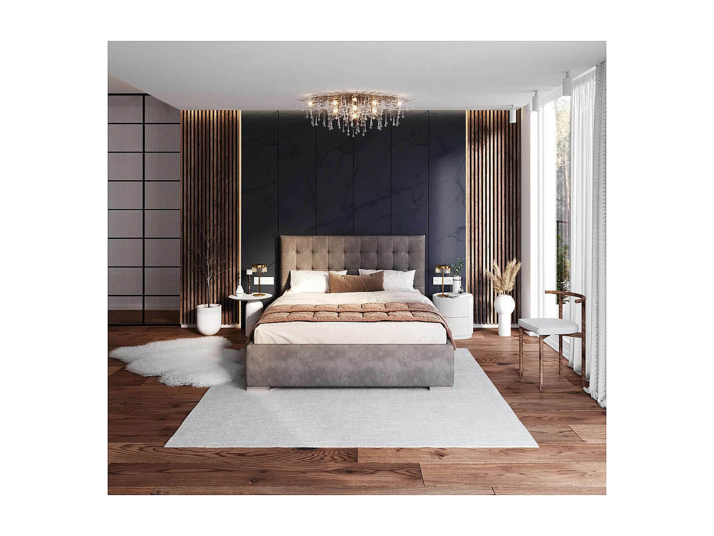 Lit coffre LUCERNO 140 x 200 cm avec sommier à lattes relevable Gris Foncé