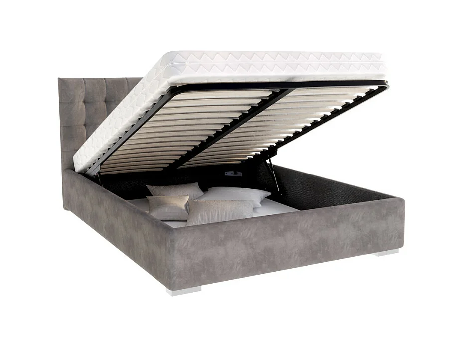 Lit coffre LUCERNO 140 x 200 cm avec sommier à lattes relevable Gris Foncé
