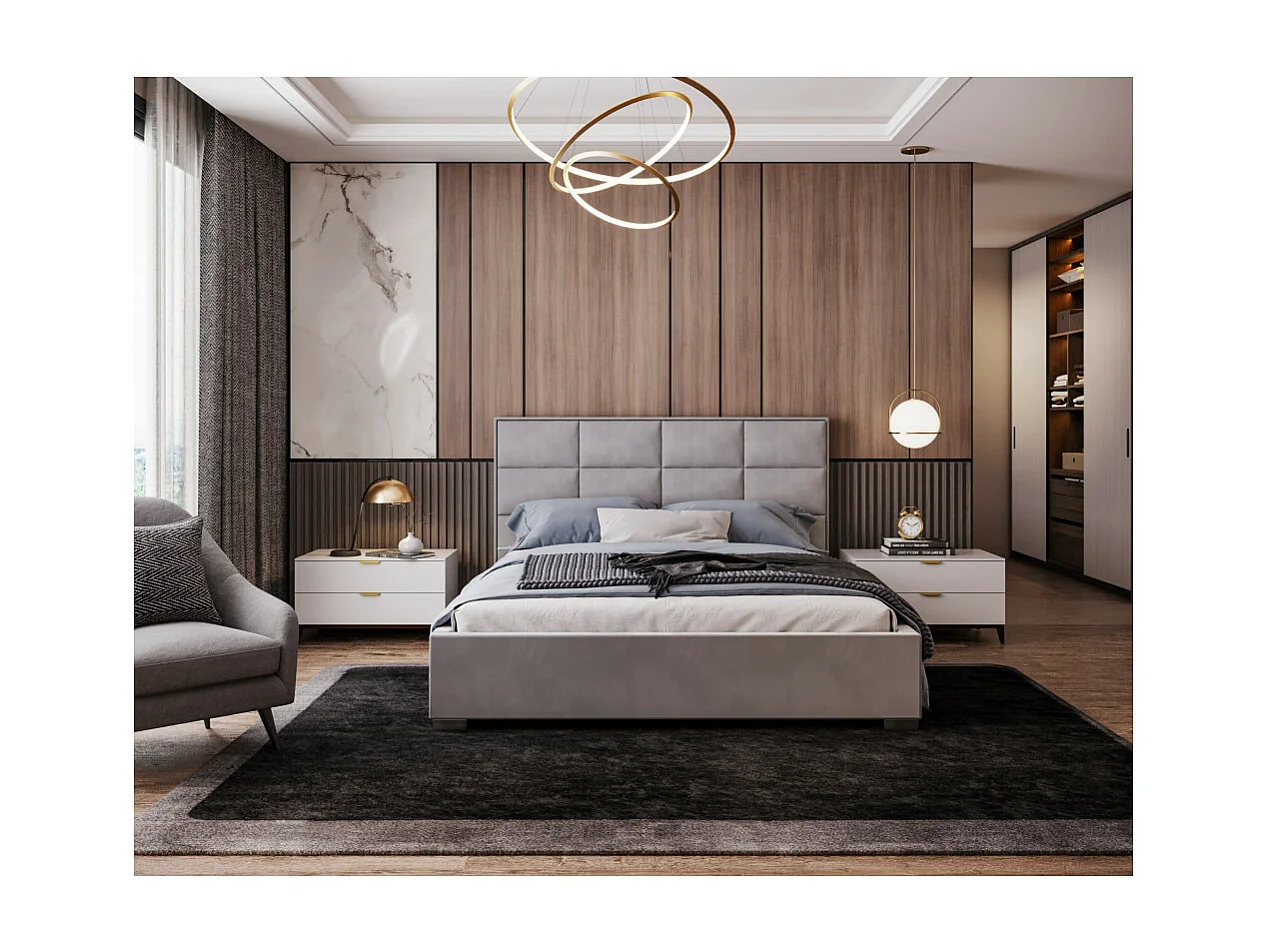 Lit coffre APOLLO 160 x 200 cm avec sommier à lattes relevable Gris Clair