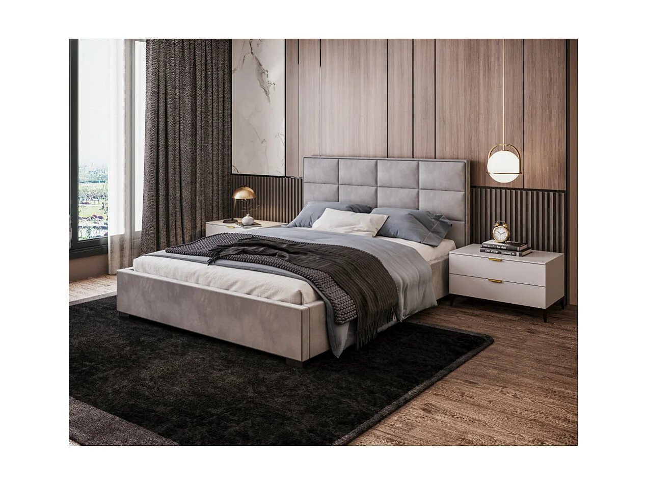 Lit coffre APOLLO 160 x 200 cm avec sommier à lattes relevable Gris Clair