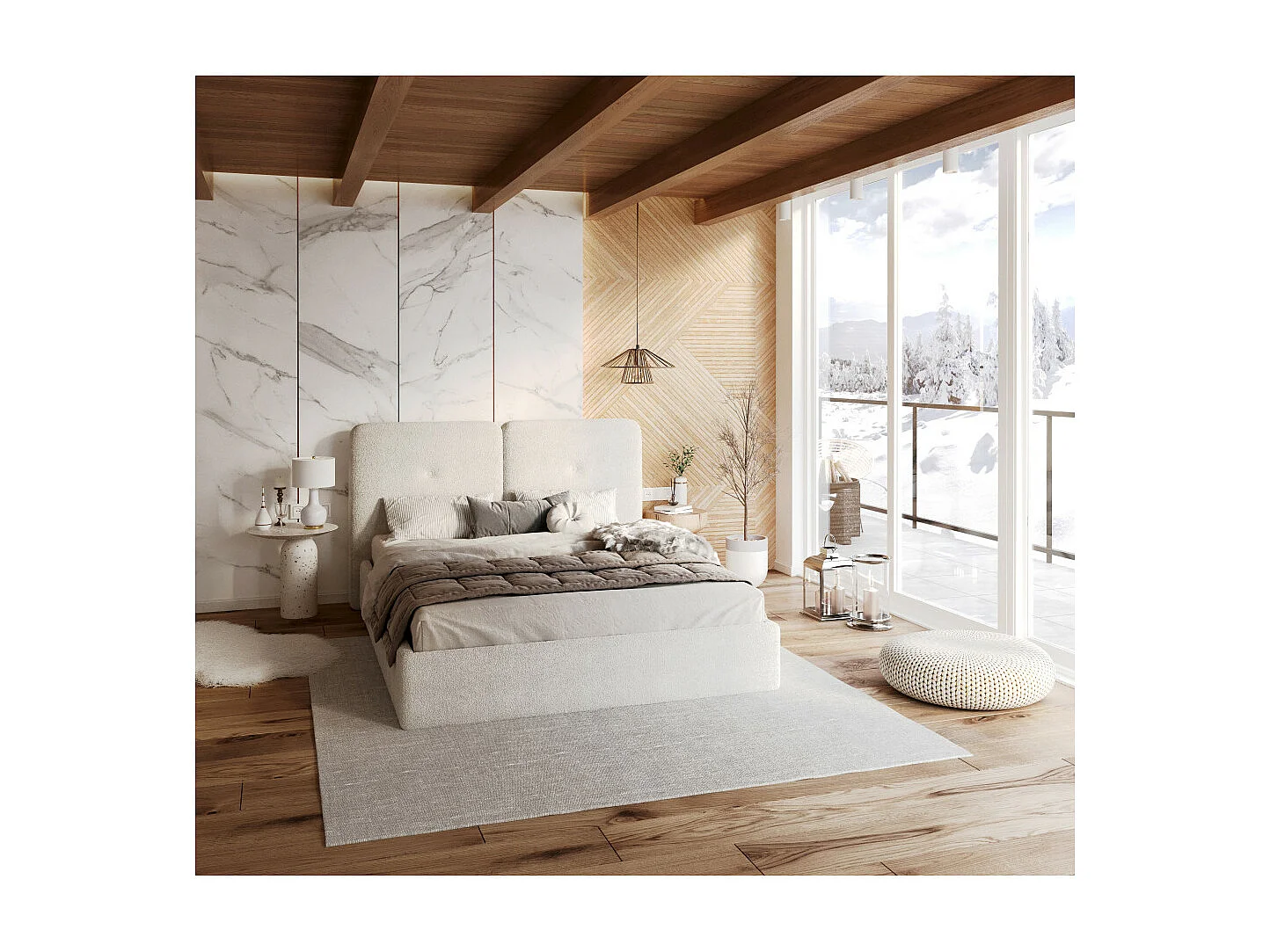 Lit coffre Bedretti 160 x 200 cm - Tissu cléo - sommier à lattes relevable Blanc