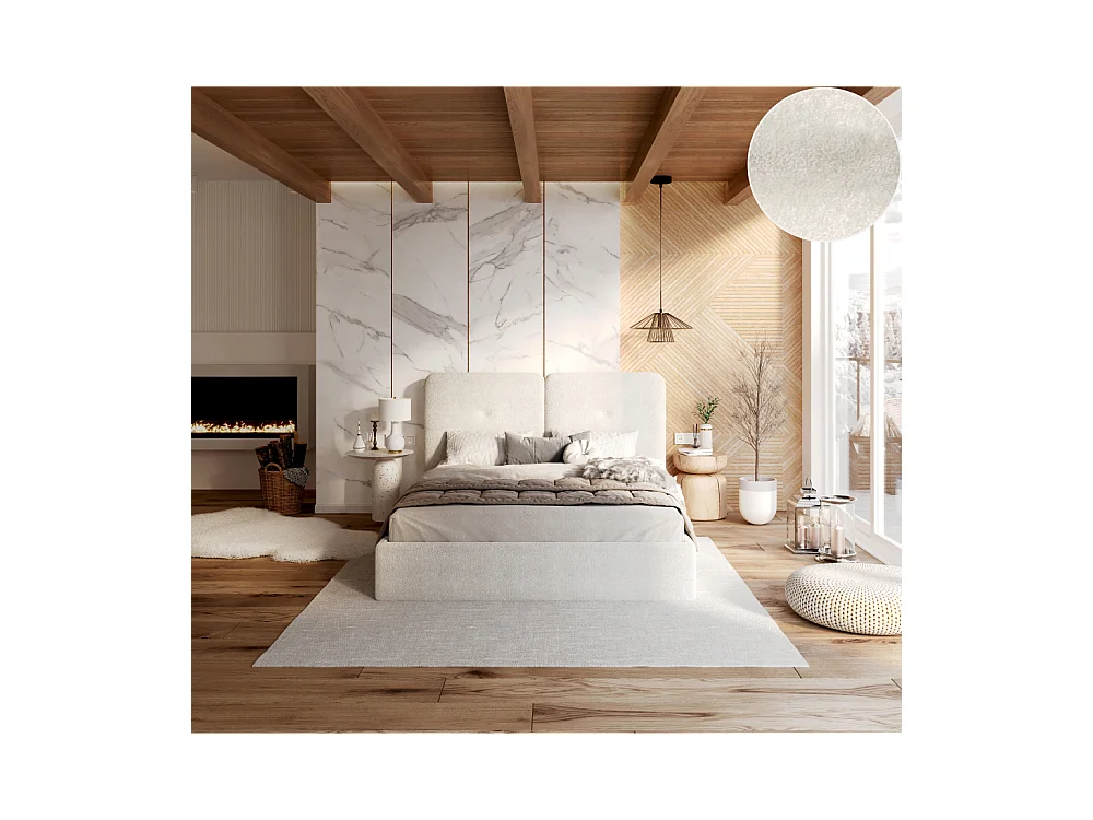 Lit coffre Bedretti 160 x 200 cm - Tissu cléo - sommier à lattes relevable Blanc