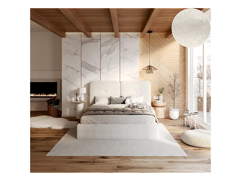 Lit coffre Bedretti 160 x 200 cm - Tissu cléo - sommier à lattes relevable Blanc