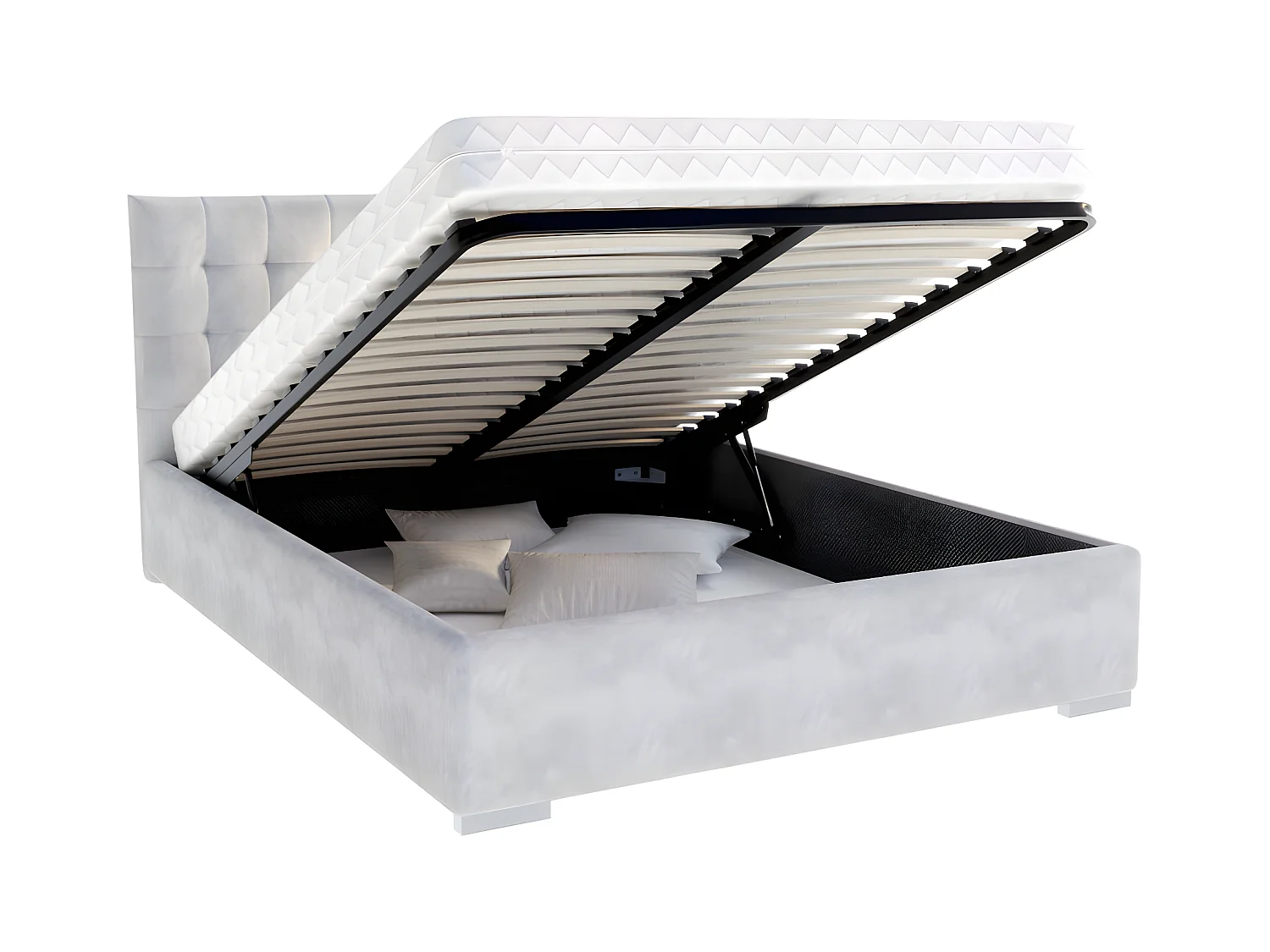 Lit coffre LUCERNO 140 x 200 cm avec sommier à lattes relevable Gris Clair
