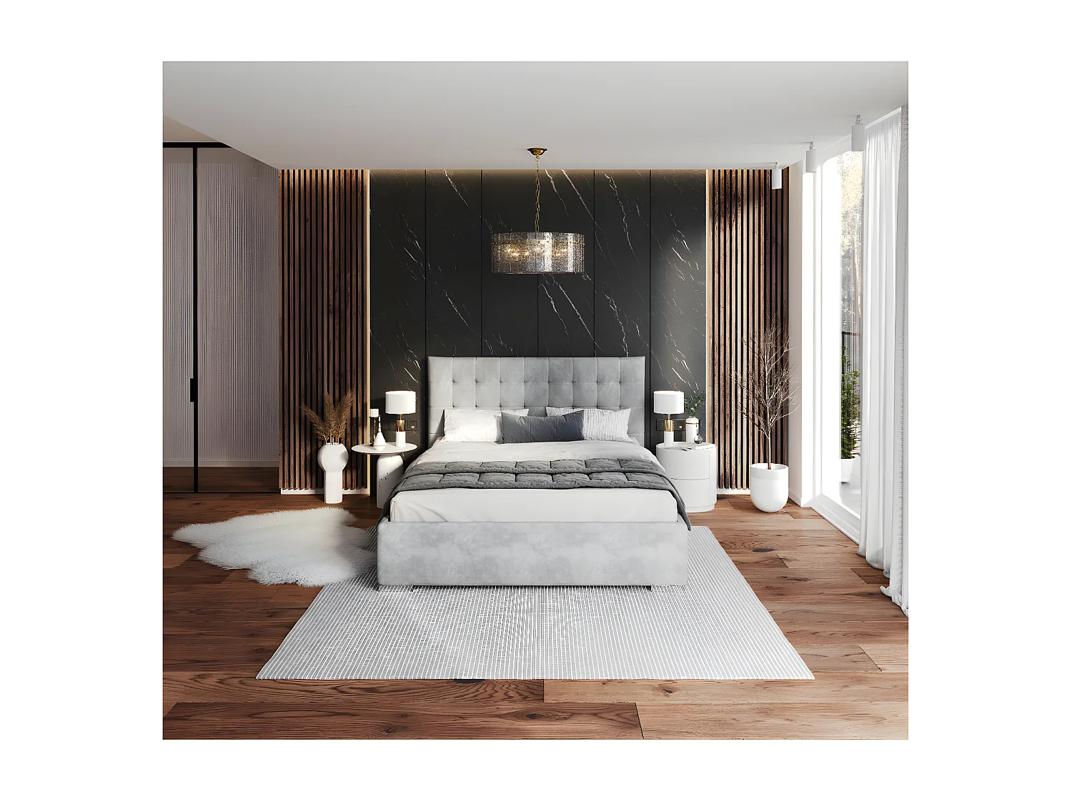 Lit coffre LUCERNO 140 x 200 cm avec sommier à lattes relevable Gris Clair