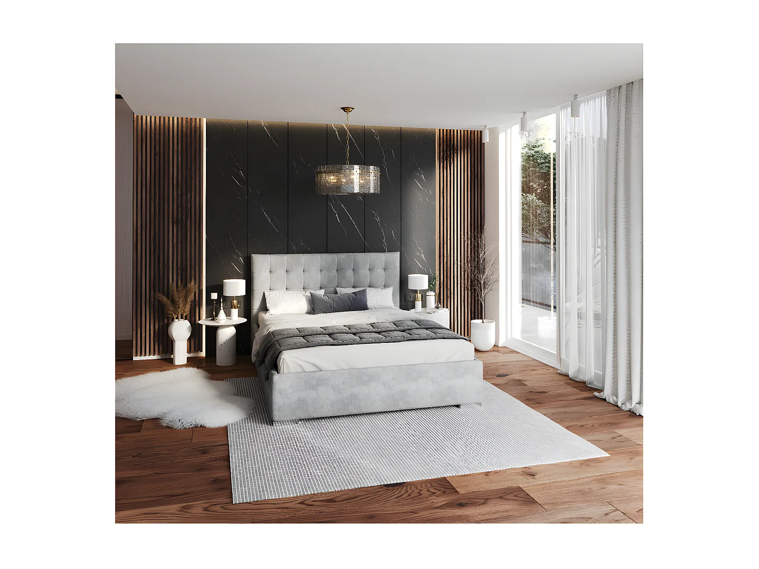 Lit coffre LUCERNO 140 x 200 cm avec sommier à lattes relevable Gris Clair