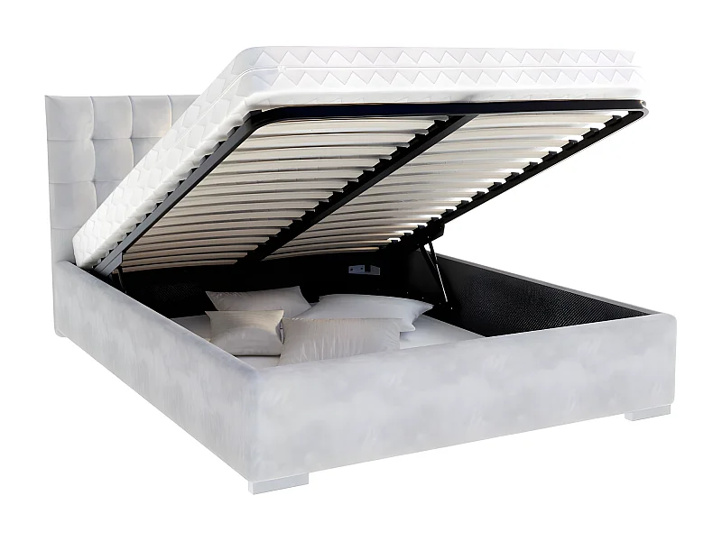 Lit coffre LUCERNO 140 x 200 cm avec sommier à lattes relevable Gris Clair