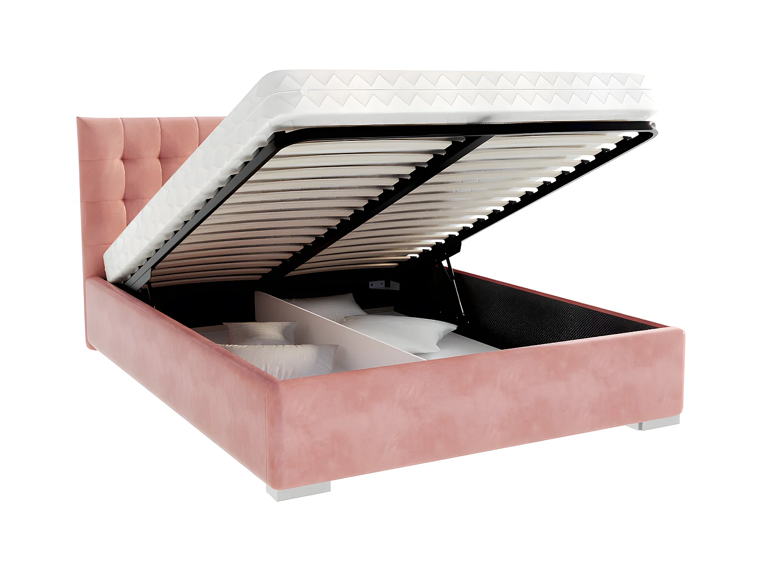 Lit coffre LUCERNO 140 x 200 cm avec sommier à lattes relevable Saumon