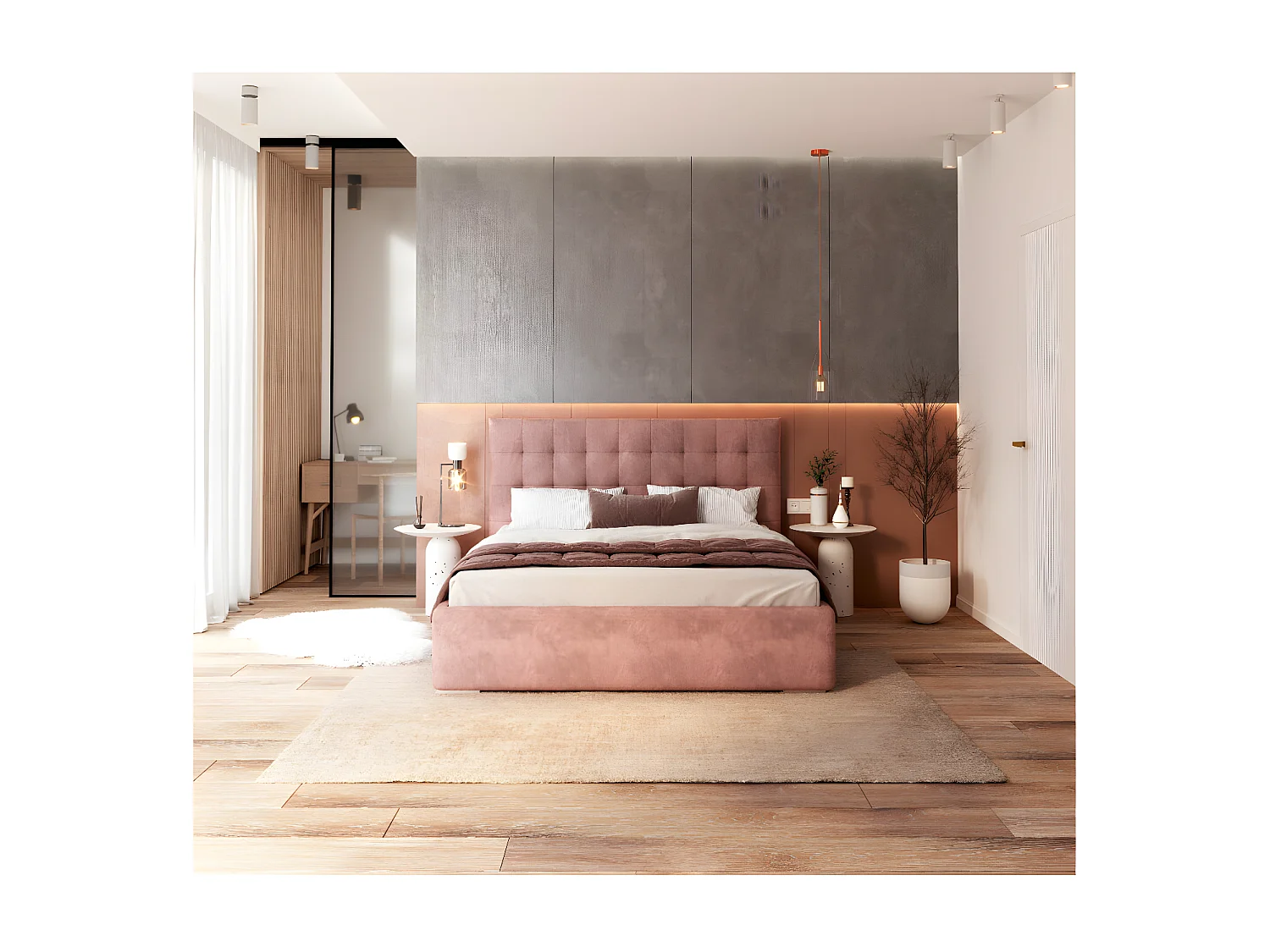 Lit coffre LUCERNO 140 x 200 cm avec sommier à lattes relevable Saumon