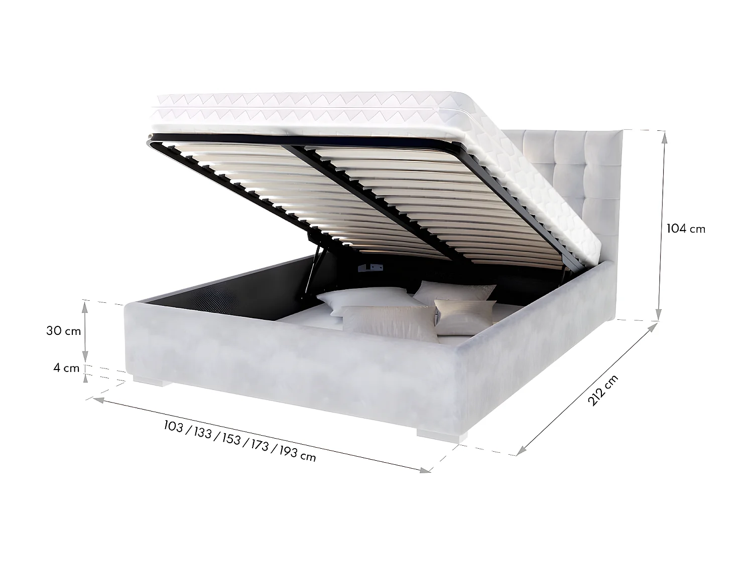 Lit coffre LUCERNO 140 x 200 cm avec sommier à lattes relevable Saumon