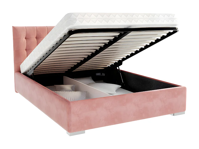 Lit coffre LUCERNO 140 x 200 cm avec sommier à lattes relevable Saumon