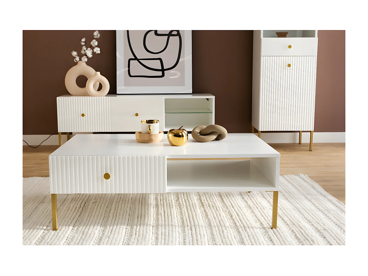 TABLE BASSE VIENA Blanc - Doré