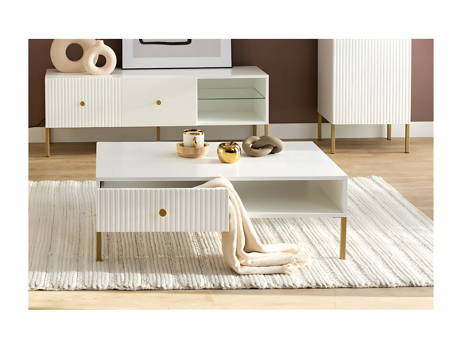 TABLE BASSE VIENA Blanc - Doré