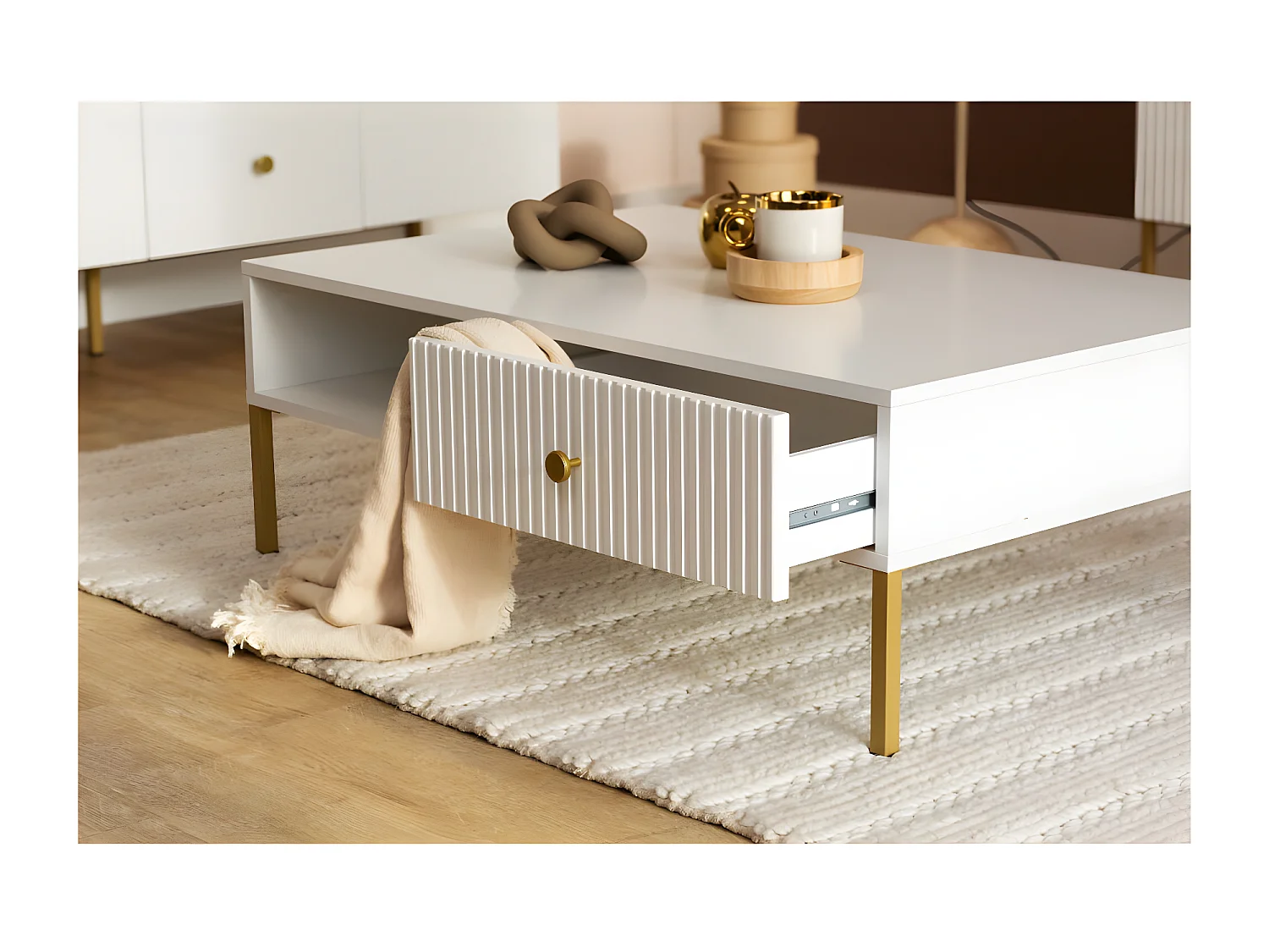 TABLE BASSE VIENA Blanc - Doré