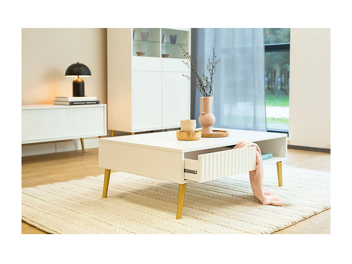 Table basse BARCELONA - 1 Tiroir - 1 Niche Blanc