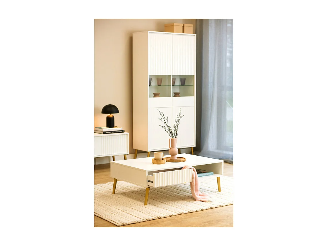 Table basse BARCELONA - 1 Tiroir - 1 Niche Blanc