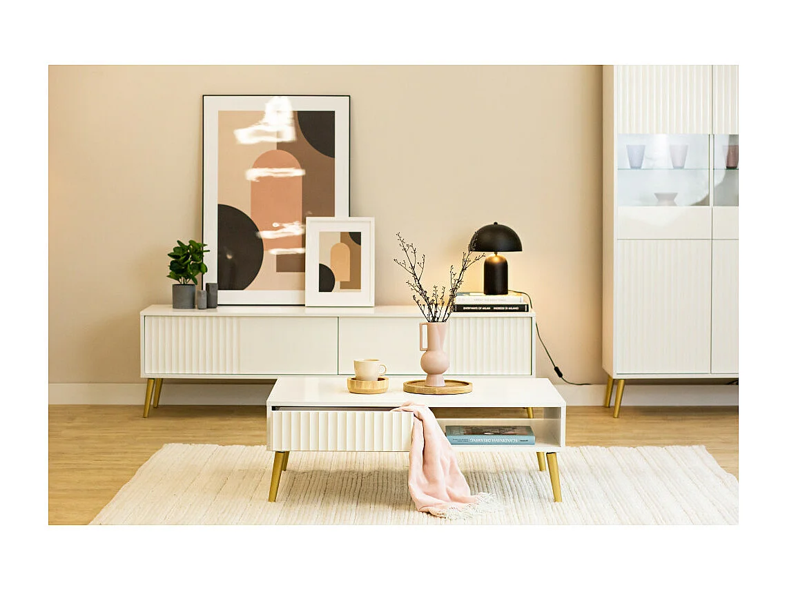 Table basse BARCELONA - 1 Tiroir - 1 Niche Blanc