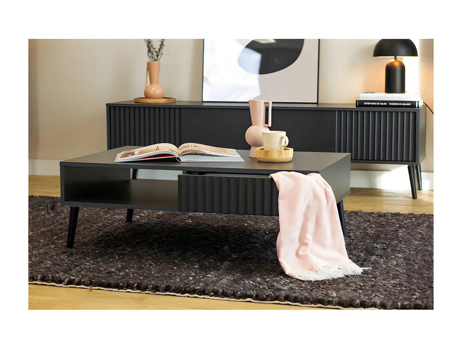 Table basse BARCELONA - 1 Tiroir - 1 Niche Gris