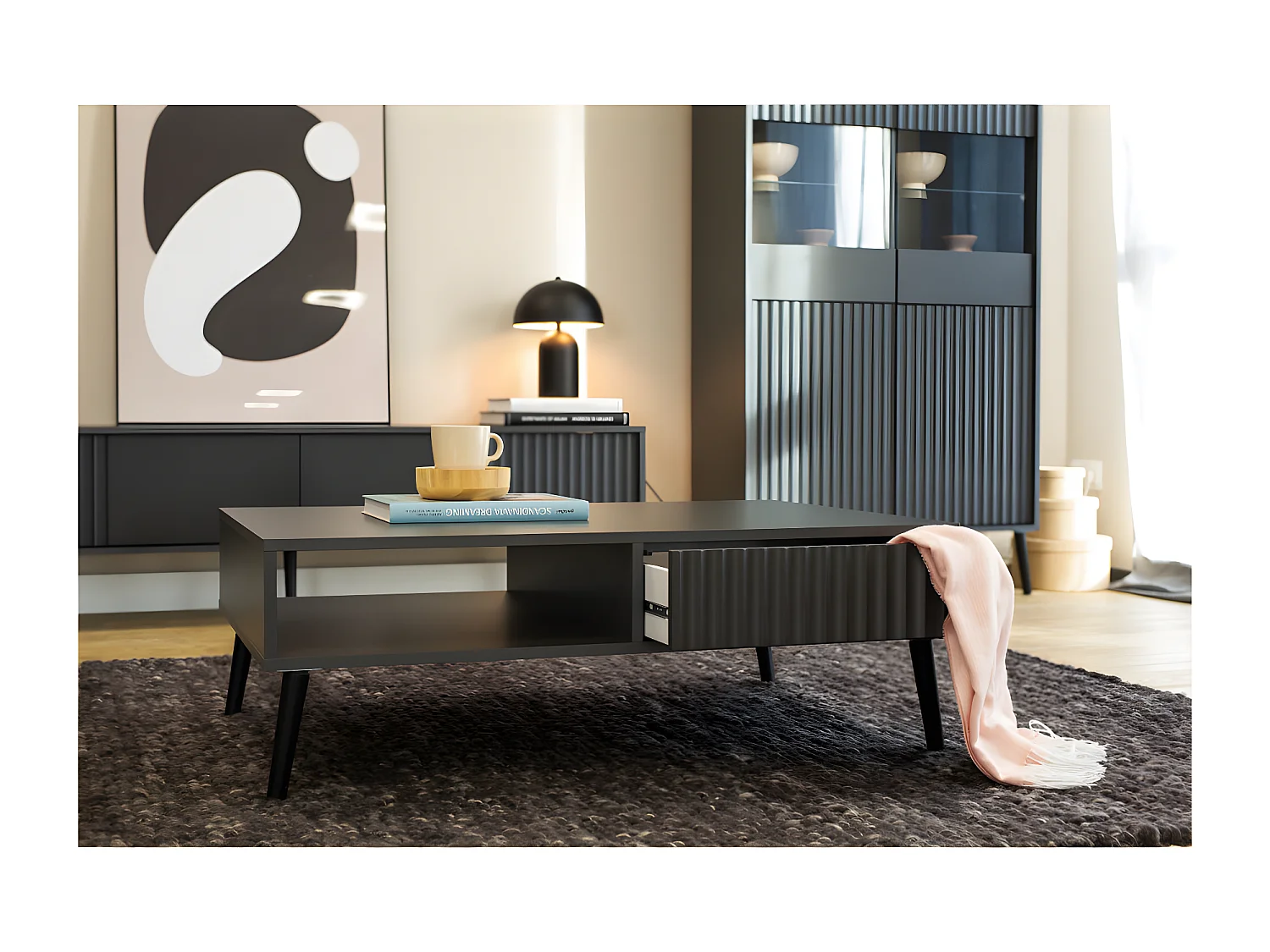 Table basse BARCELONA - 1 Tiroir - 1 Niche Gris