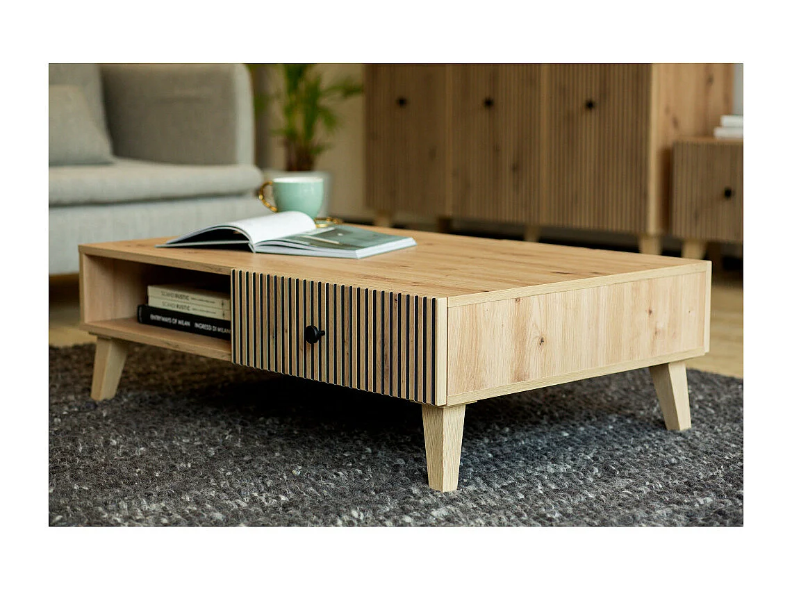 TABLE BASSE BERLIN - 1 Tiroir et 1 niche Chêne