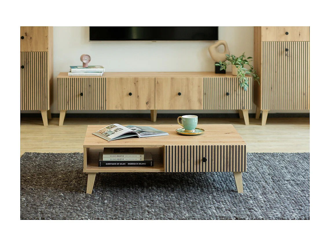 TABLE BASSE BERLIN - 1 Tiroir et 1 niche Chêne