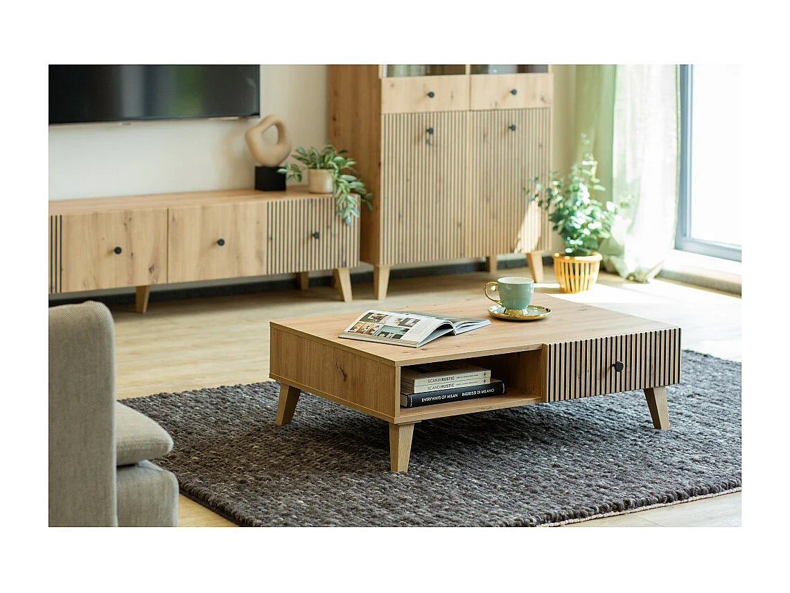 TABLE BASSE BERLIN - 1 Tiroir et 1 niche Chêne